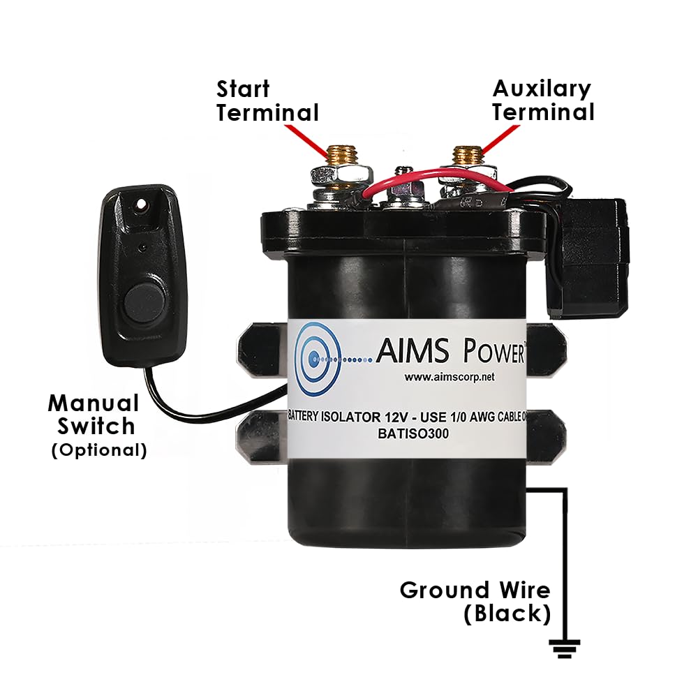 AIMS POWER BATISO300 Dual Sensing Battery Isolator Use External Charging Source to Charge Main & Aux Battery BATISO300