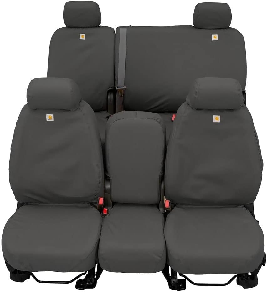 Covercraft Carhartt SeatSaver Custom Seat Covers — Fits 2019-2025 Silverado/Sierra 1500/2500/3500 Crew Cab & Double Cab — 2nd Row 60/40 Bench Seat, Duck Weave Gravel