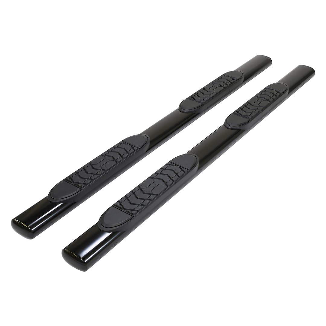 TRAILFX A7094B TrailFX Nerf Bars for Ford Ranger SuperCrew 2019-2023 Black Powder Coated Steel Side 5 Inch Oval Straight Steps with Step Pads Welded End Caps Rocker Panel Mount Running Board Pair