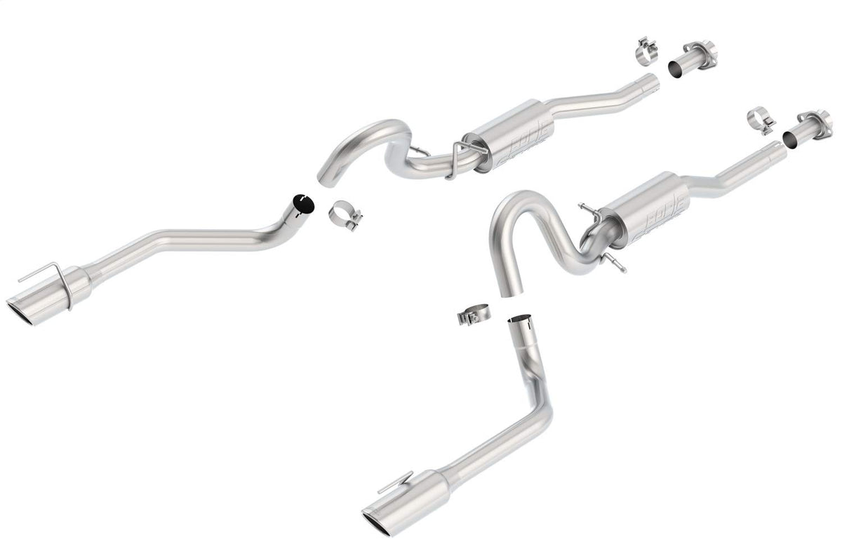 Borla 140067 BORLA 140067 Cat-Back Performance Exhaust System for 1999-2004 Ford Mustang GT 4.6L V8 & 2003-2004 Mach 1 4.6L V8 T-304 Stainless Steel S-Type Dual Split Rear Single 4" Round Chrome Tips on Each Side