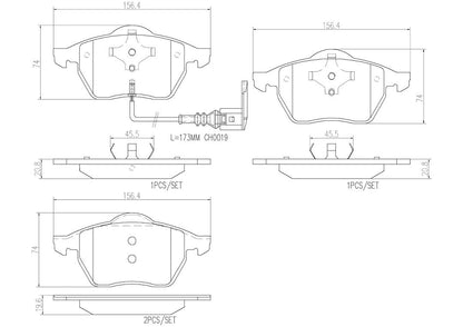 BREMBO P85045N Brembo P85045N Premium Ceramic Front Disc Brake Pad Set AUDI/SEAT/SKODA/VW/VW (FAW)/VW (SVW) OE# 1J0698151K