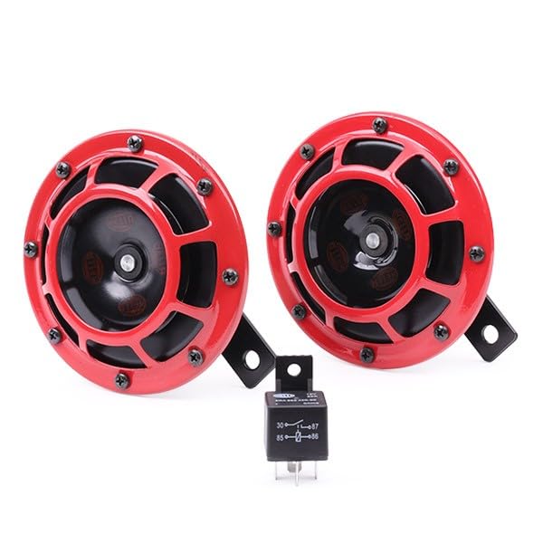 HELLA 003399801 Hella Stark Sound – 109.23.37 – Red Set 12 V High/Low Frequency Hella Super Tone Horn Set B 133, 12 volt