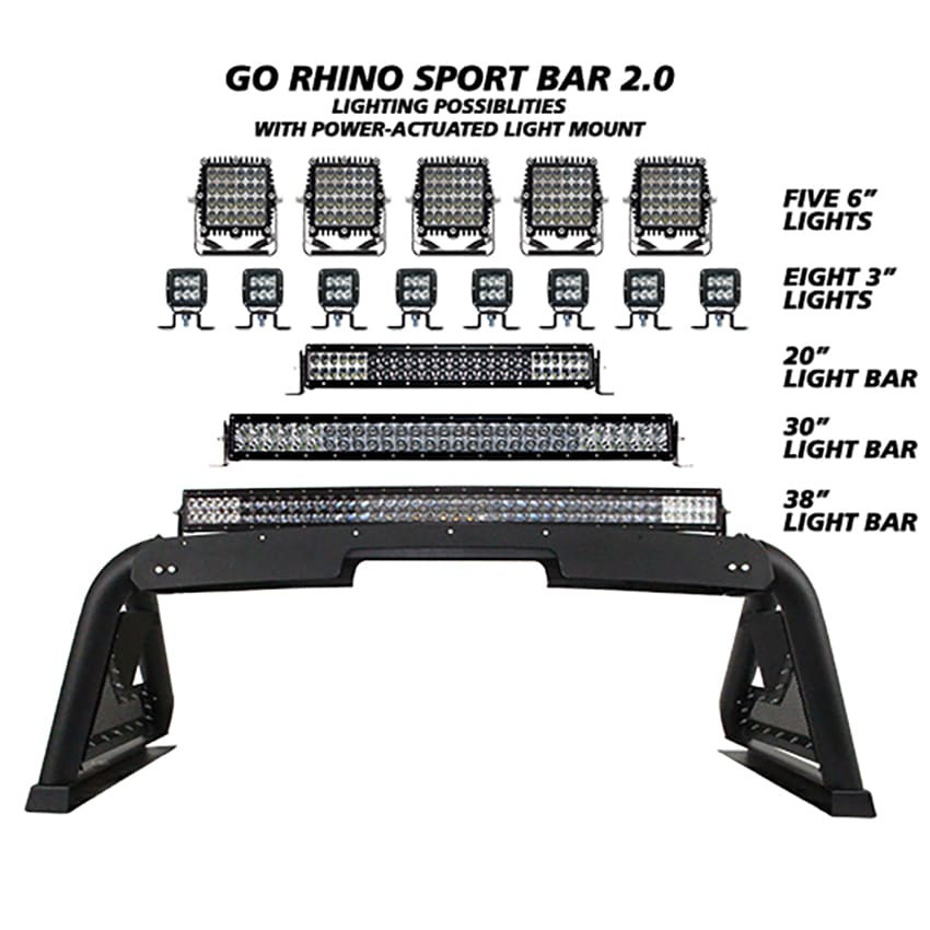 GO RHINO 911620PS Go Rhino! Sport Bar 2.0 w/Power Actuated Retractable Light Mount | Stainless Steel, Polished Stainless Steel | 911620PS | Fits 2022-2024 Toyota Tundra