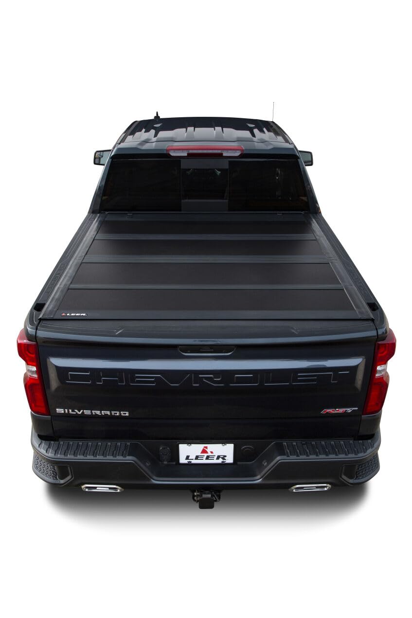 LEER 650320 LEER HF650M Quad-Folding Truck Bed Tonneau Cover, Fits Chevy Silverado and GMC Sierra HD, Years 2020-2024, 6'9" Truck Bed, Black