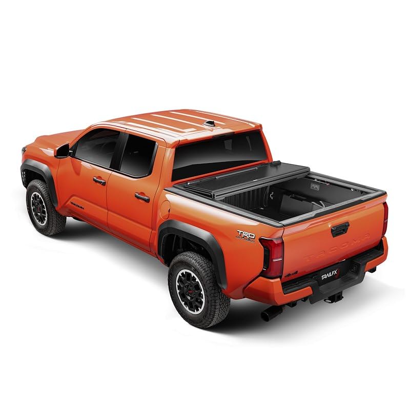 TRAILFX TFX8013 Hard Tri-Fold Tonneau Cover Fits Toyota Tacoma 5 Foot Bed 2024-2025 Lockable with OEM Tailgate Lock 3 Panel Folding Design Gloss Black Powder Coated Aircraft-Grade Aluminum TrailFX TFX8013