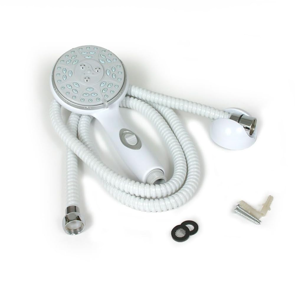 CAMCO 43714 Camco RV/Marine Shower Head Kit | Conserve Water with Convenient On/Off Switch | Ergonomically Designed | White (43714)