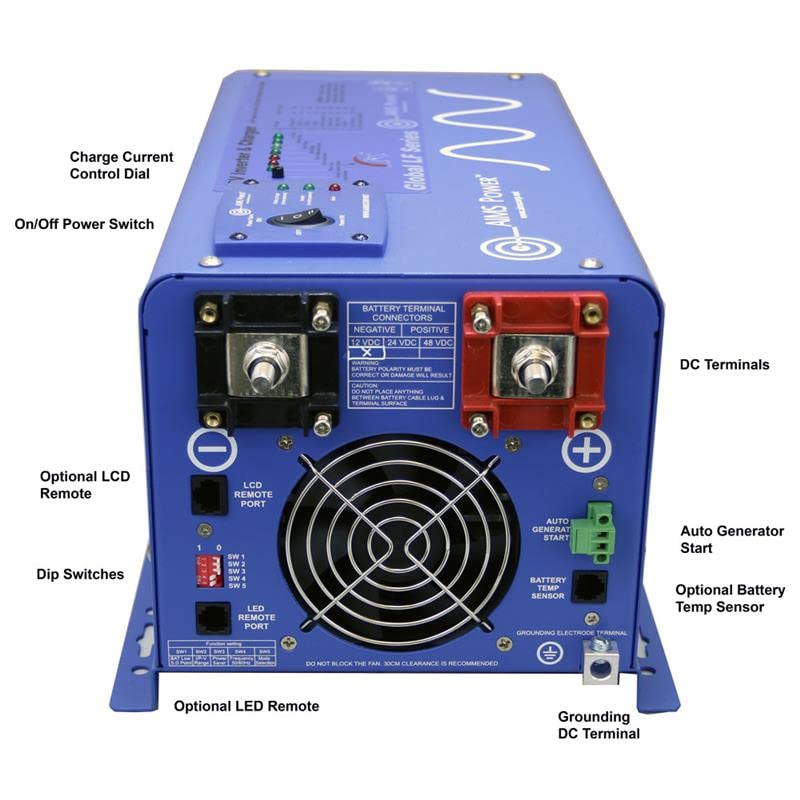 AIMS POWER PICOGLF30W12V120V AIMS 3000W 12V Pure Sine Inverter Charger w/Transfer Switch 120V ETL