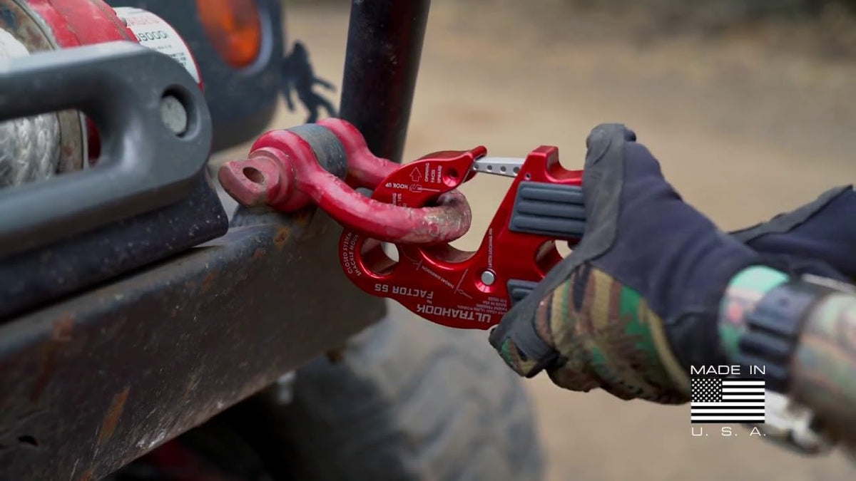 FACTOR 55 00250-01 Factor 55 00250-01 Ultrahook Winch Hook Closed System Shackle Max Load 16,000 lbs ULT Strength Shackle Pin Mount 48,000 lbs Offroad 4x4 Adventure – Red.