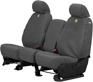 Covercraft Carhartt SeatSaver Custom Seat Covers — Fits 2015-2018 Ford F-150 — 1st Row 40/20/40 Bench Seat, Duck Weave Gravel