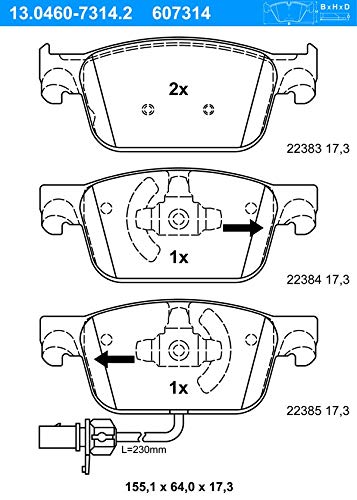 ATE 607314 ATE Original Semi-Metallic Front Disc Brake Pad Set 607314 for Audi