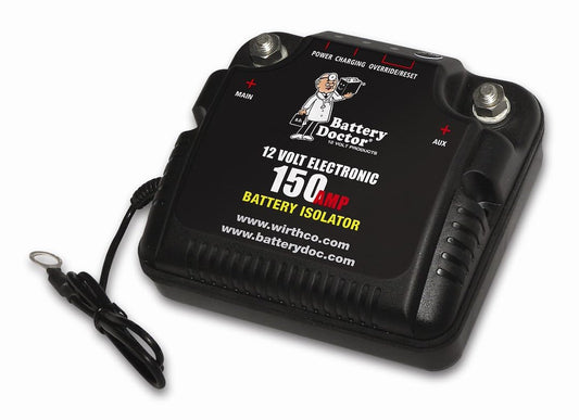WIRTHCO 20092 WirthCo Battery Doctor 20092 Dual Battery Isolator, 125/150 Amp, 12 Volt, Electronic Parallel Charging with Manual Override, IP62 Water Resistant, 4 x 4 x 2 Inch