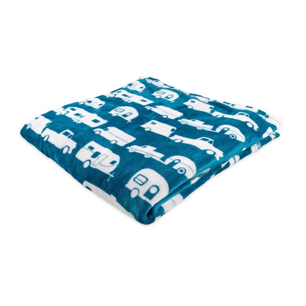 CAMCO 53440 Camco 53440 Life is Better at The Campsite Plush Fleece Blanket, Queen Size - Keeps You Warm While at Home, Camping or on Picnics - Machine Washable - Features a Brand RV Print, Blue