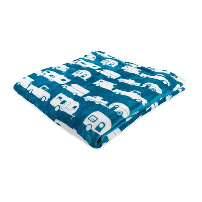 CAMCO 53440 Camco 53440 Life is Better at The Campsite Plush Fleece Blanket, Queen Size - Keeps You Warm While at Home, Camping or on Picnics - Machine Washable - Features a Brand RV Print, Blue