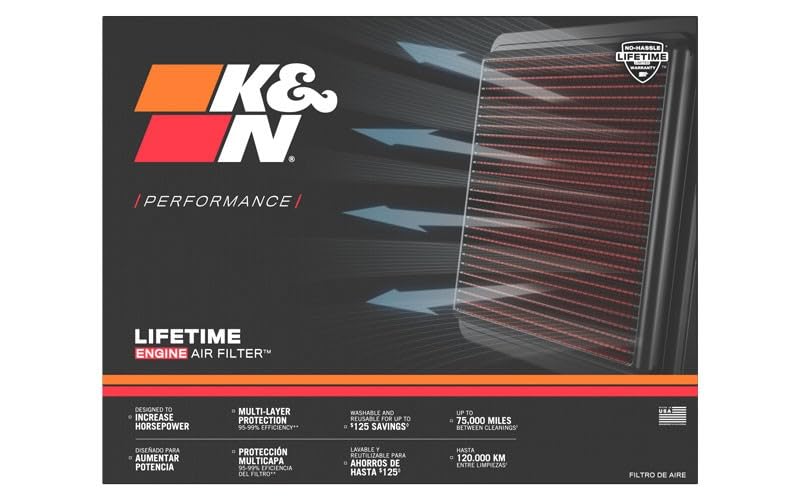 K&N FILTER 33-5047 K&N High-Flow Original Lifetime Engine Air Filter: Increase Power: Premium, Washable: Compatible with 2016-2024 Chevrolet: Camaro, SS, ZL1, 33-5047
