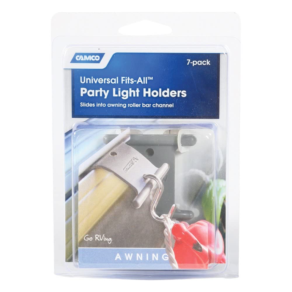 CAMCO 42693 Camco Gray RV Party Light Holder - Easily Slides Into Awning Roller Bar Channel, Each Hanger Supports Up to 15 lbs - 7 Pack (42693)