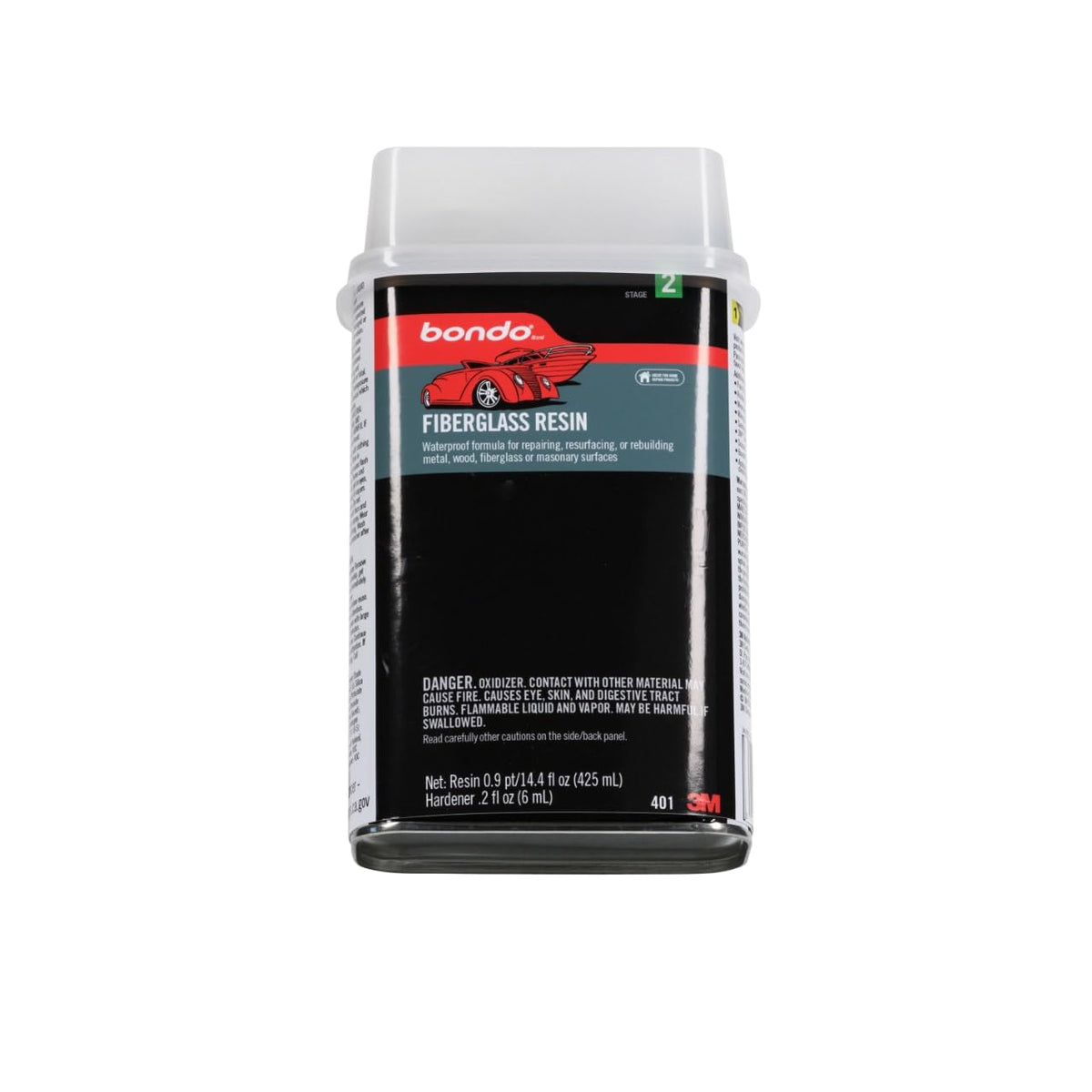 3M 401 3M Bondo Fiberglass Resin 0.9 Pint, Stage 2, Waterproof Formula for Repairing, Resurfacing, or Rebuilding Metal, Wood, Fiberglass or Masonry Surfaces (401)
