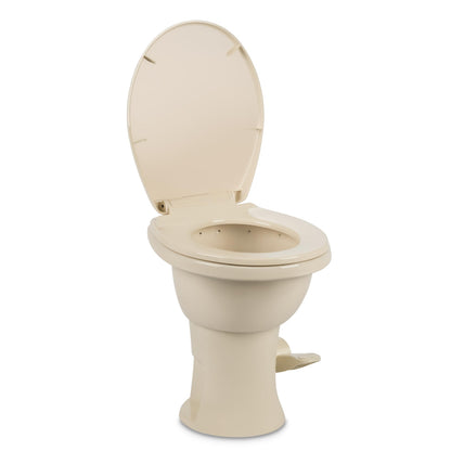 Dometic 9610008260 Dometic Model 410 Complete RV Toilet – Round Porcelain Bowl, Universal Fit & 2-Bolt Mount, 18" Chair Height Residential-Style, Gravity Flush Toilet with Soft-Close Seat, Bone (9610008260)