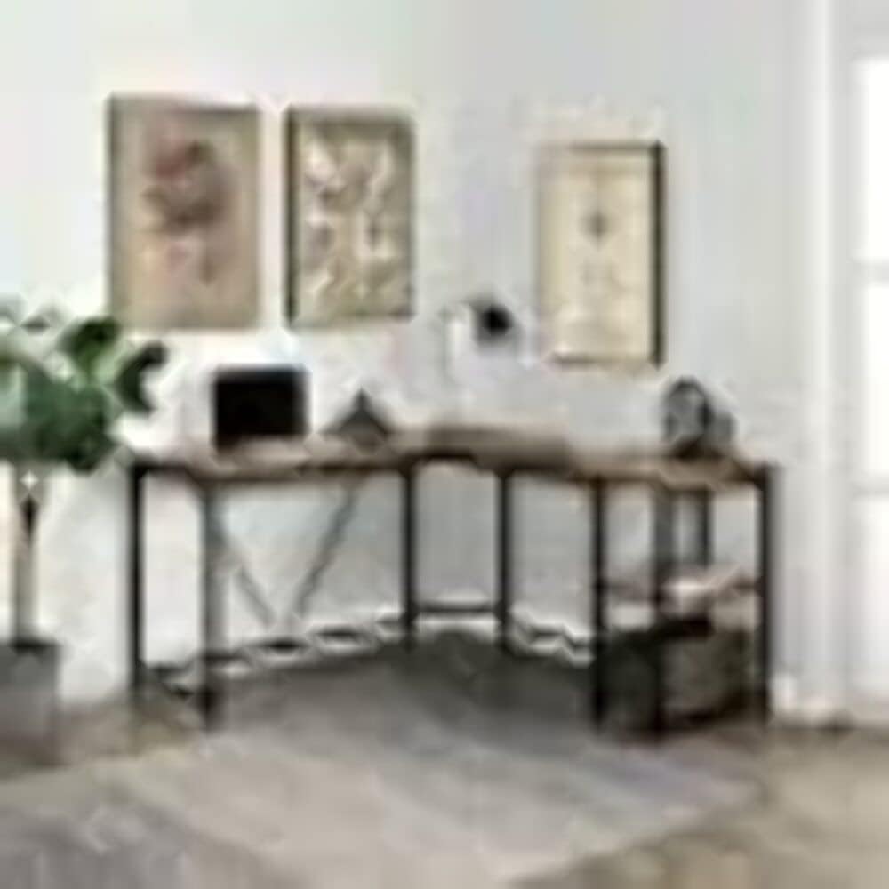 DORMAN CB35028PR Morden Large L-Shapped Desk Home Office Computer Desk with 2-Tier Storage Shelves (Brown)