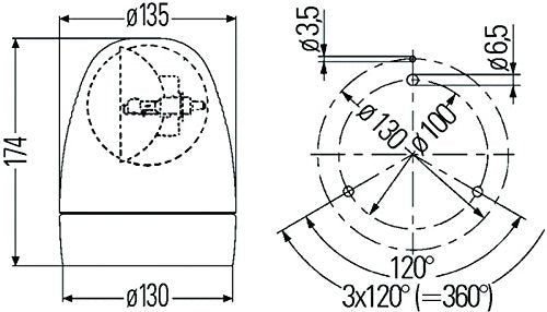 HELLA 009506201 HELLA 009506201 KL Rotacompact Fixed Mount Beacon Warning Light, Rotating Patterns, 12V, Amber