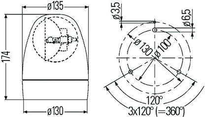 HELLA 009506201 HELLA 009506201 KL Rotacompact Fixed Mount Beacon Warning Light, Rotating Patterns, 12V, Amber