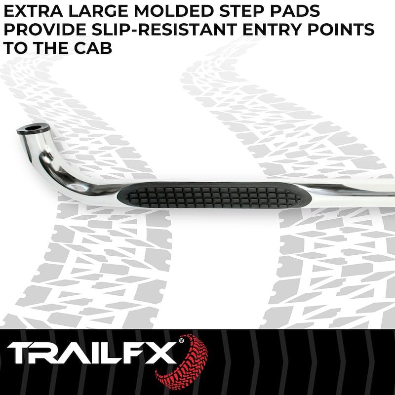 TRAILFX A0063S Nerf Bars Fits Jeep Gladiator JT 2020-2025 Polished Stainless Steel 3-Inch Round Bent Rocker Panel Mounted Side Steps with Slip-Resistant Step Pads Curved Ends TrailFX A0063S