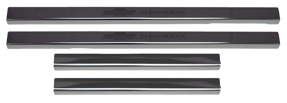 PUTCO 95183BPGM-1 Putco Chevrolet Bowtie Licensed Black Stainless Steel Door Sills Kit - Fits Chevy Silverado 2019-2025 Double Cab Regular Cab