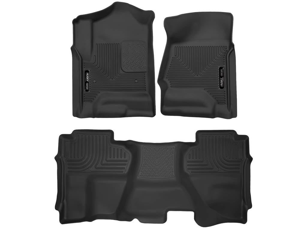 Husky Liners 53918 Husky Liners X-act Contour Floor Mats – Fits 2014-2018 Chevrolet Silverado & GMC Sierra 1500 (2019 LD); 2015-2019 Silverado/Sierra 2500/3500 Double CAB ONLY – Front & 2nd Row, 3-pc Black - 53918