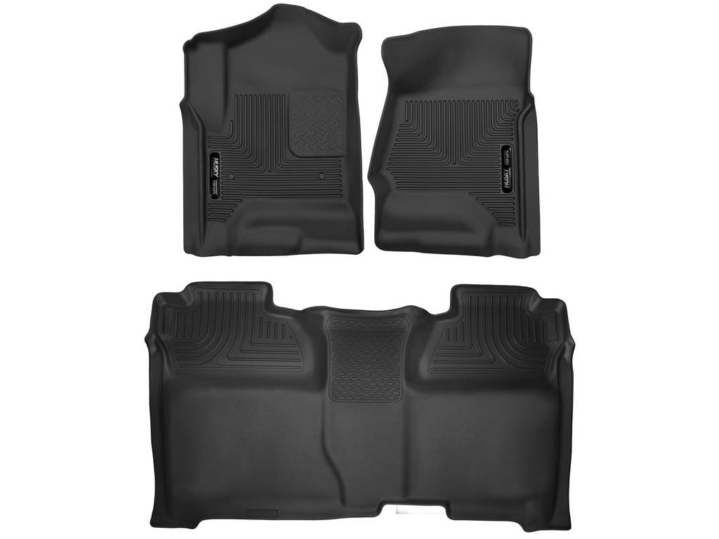 Husky Liners 53908 Husky Liners X-act Contour Floor Mats – Fits 2014-2018 Chevrolet Silverado & GMC Sierra 1500 Crew CAB ONLY; 2015-2019 Silverado/Sierra 2500/3500 Crew CAB ONLY – Front & 2nd Row, 3-pc Black - 53908