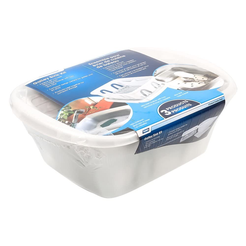 CAMCO 43517 Camco 43517 White Sink Kit with Dish Drainer, Dish Pan and Sink Mat,Pack of 1