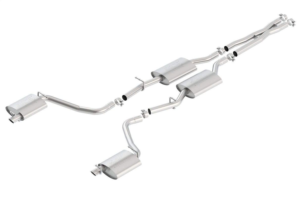 BORLA 140650 BORLA 140650 Cat-Back Perf. Exhaust System for 2015-2023 Dodge Challenger SXT V6 & GT V6 T-304 Stainless Steel ATAK Sound Dual Split Rear Exit Single Outlet Each Side Tips NOT included Reuse O.E.T ips