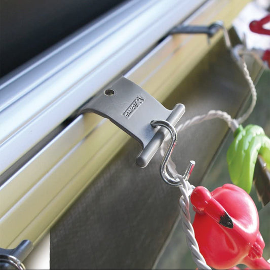 CAMCO 42693 Camco Gray RV Party Light Holder - Easily Slides Into Awning Roller Bar Channel, Each Hanger Supports Up to 15 lbs - 7 Pack (42693)