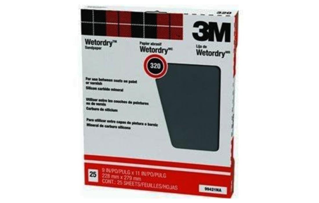 3M 99421 3M Pro-Pak Wetordry Between Finish Coats Sanding Sheets, 320A-Grit, 9-Inch by 11-Inch, 25-Pack