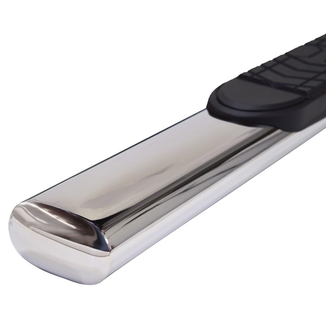 TRAILFX A7097S TrailFX Nerf Bars for Chevrolet Silverado 1500 Standard Cab 2020-2021 Polished Stainless Steel 5 Inch Oval Straight Side Steps with Step Pads Without End Caps Rocker Panel Mount