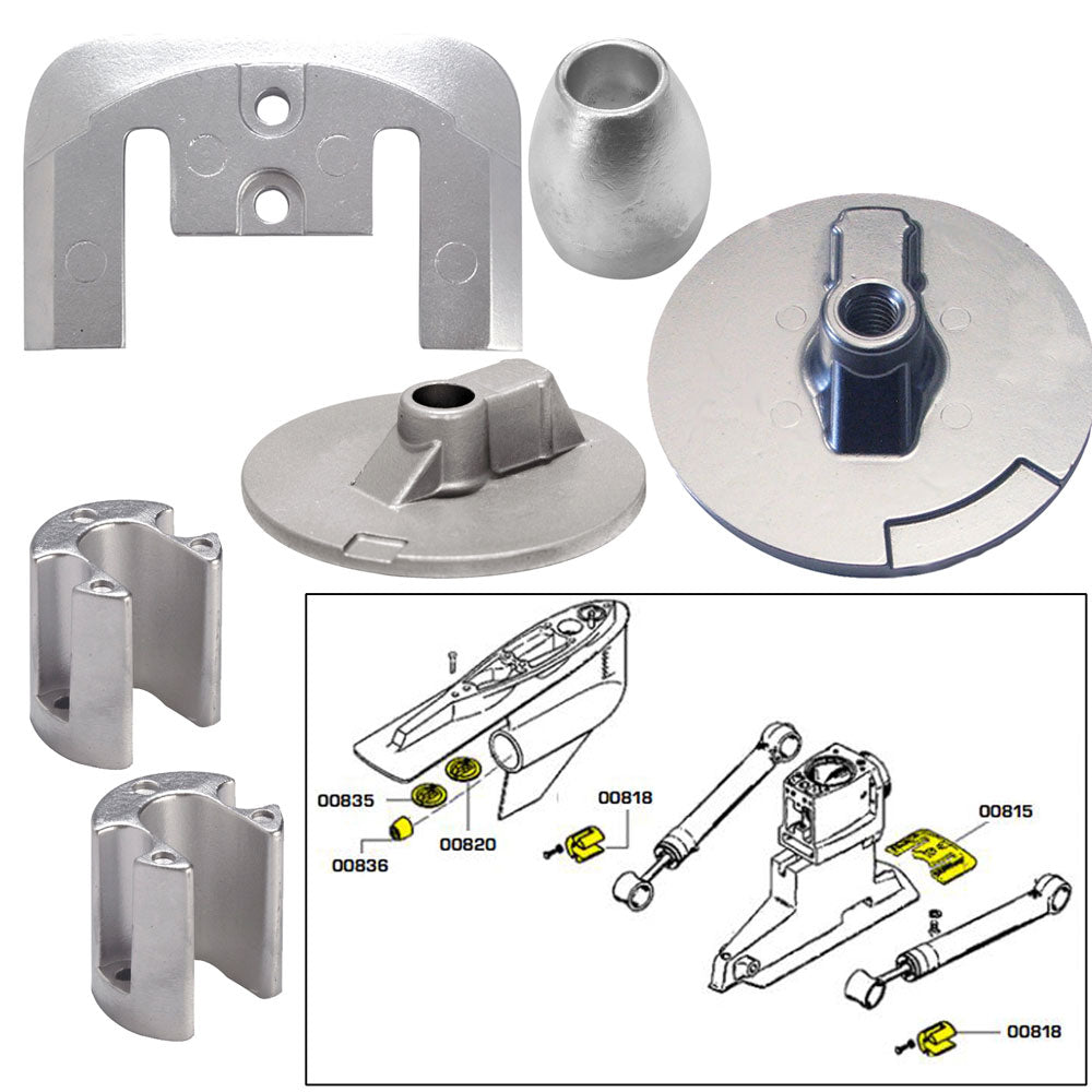 Tecnoseal 20805AL Tecnoseal Anode Kit w/Hardware - Mercury Bravo 3 2004-Present - Aluminum