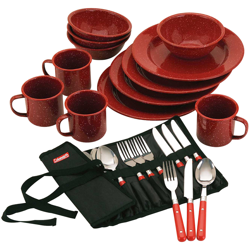 Coleman 2000016407 Coleman 24-Piece Speckled Enamelware Cook Set - Red