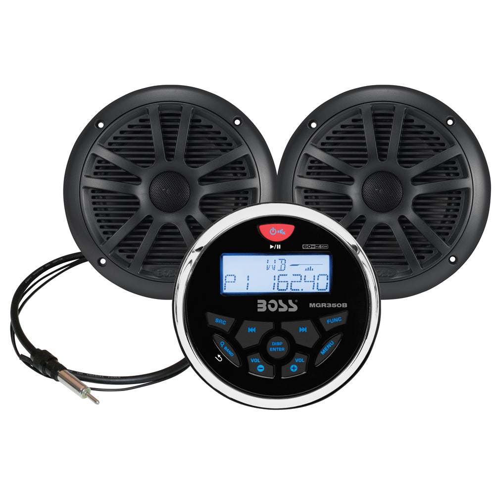 Boss Audio MCKGB350B.6 Boss Audio MCKGB350W.6 Marine Stereo &amp; 6.5" Speaker Kit - Black