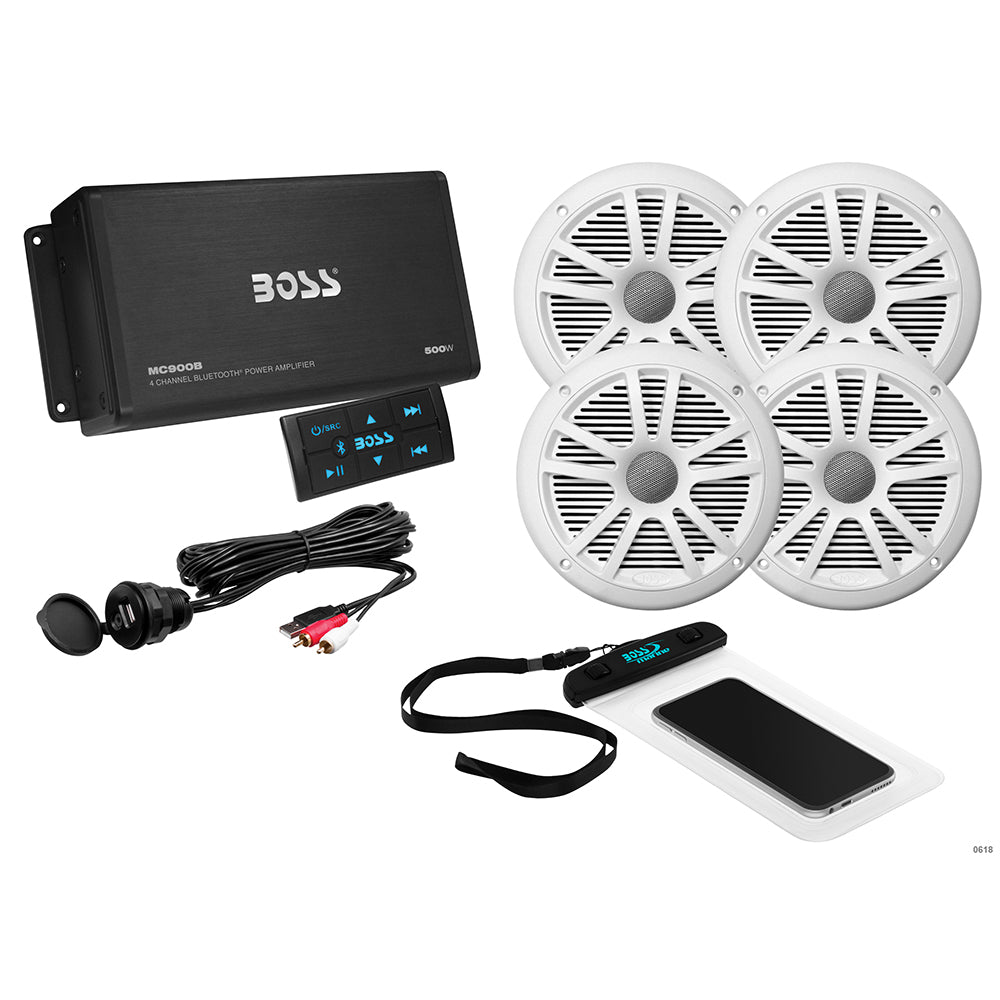 Boss Audio ASK904B.64 Boss Audio ASK904B.64 4 Channel Amplifier &amp; 2 Pairs of 6.5" Speaker Kit - White