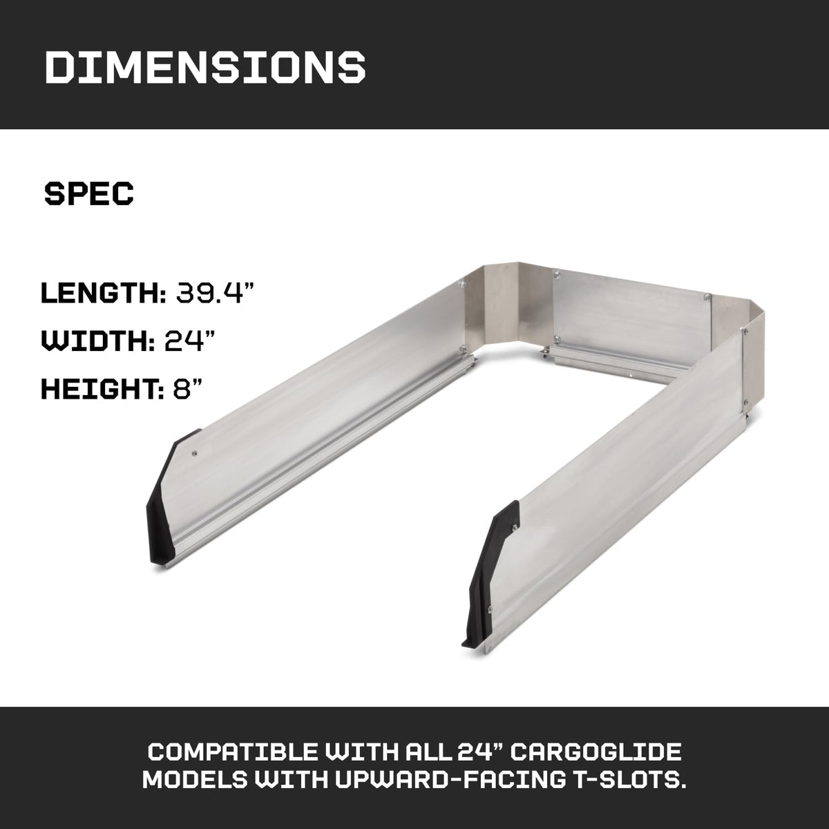 CARGOGLIDE C0040-HS24-ALM High Sides Kit for 24" CargoGlide Models – Side Rail Extension Panels for Added Cargo Containment Truck