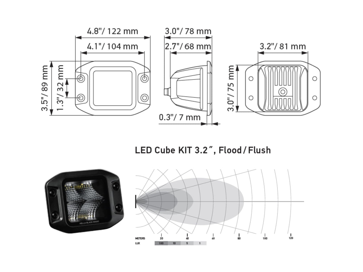 HELLA 358176831 Hella 1FA 358 176-831 LED Headlight Black Magic Cube Kit 3.2 Inch 12/24 V Mounting Cable 500 mm Connector German Plug Set