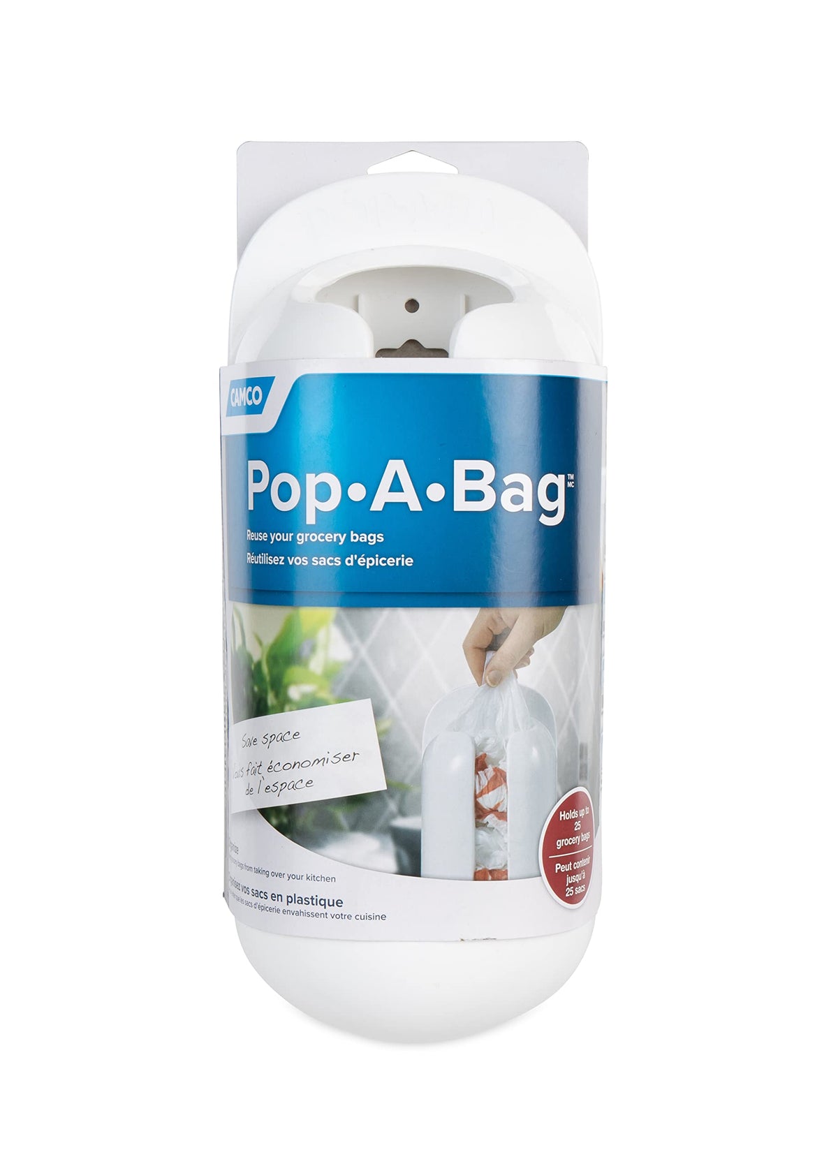 CAMCO 57061 Camco Pop-A-Bag | Features a Compact Design That Conveniently Stores and Dispenses Reusable Plastic Grocery Bags Inside RVs, Campers, Boats, Home, and Office | Polymer, White (57061)