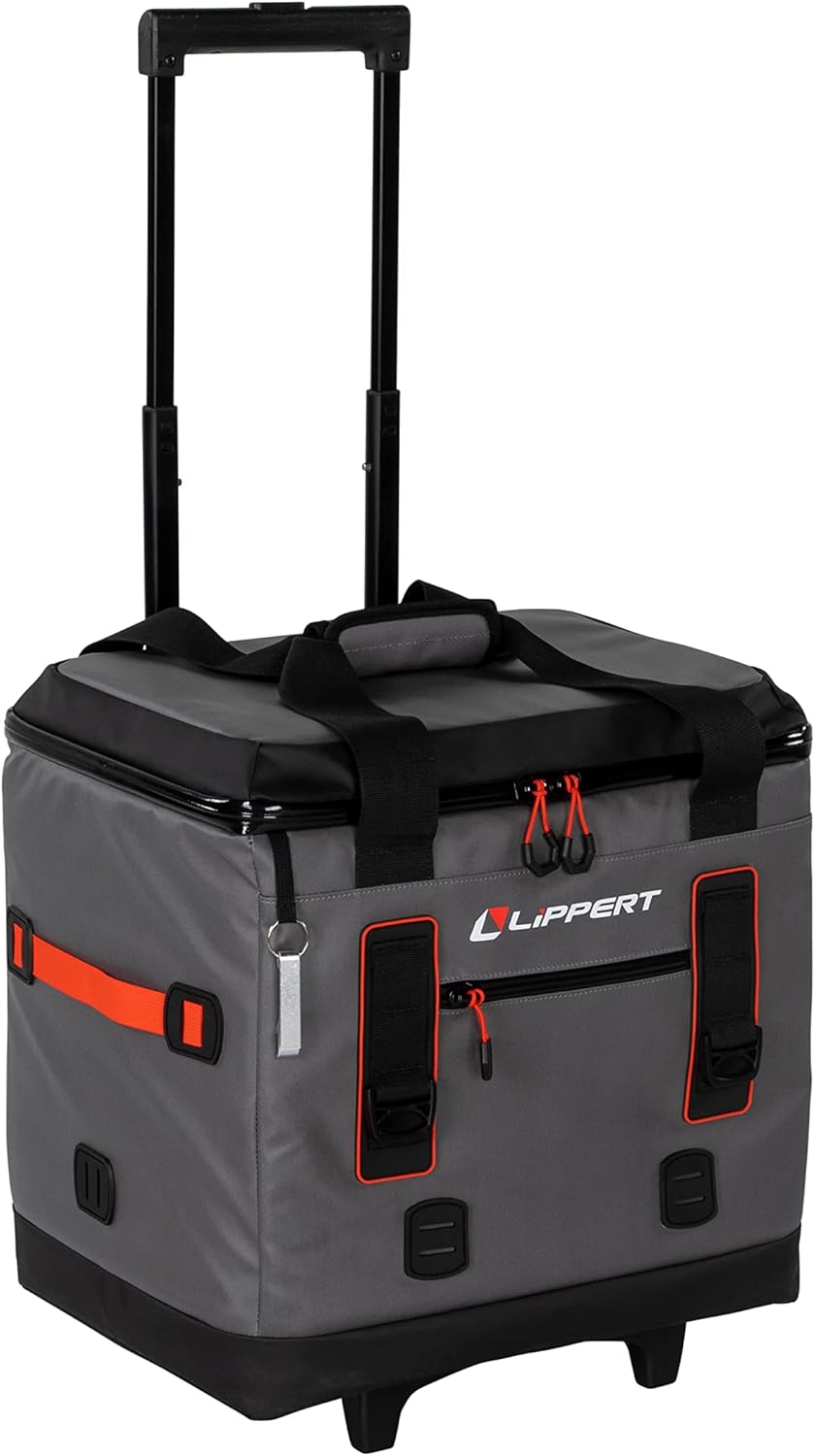 Lippert Adventure Pro 40-Can Soft Insulated Wheeled Cooler Bag, Up to 30 lbs. of Ice, 37 Quarts of Water, 14" x 17" x 19" Wide Mouth Opening, Adjustable Handle - 2021099917
