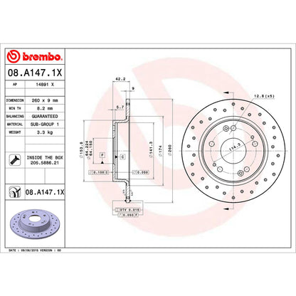 BREMBO 08A1471XC02 Brembo 08.A147.1X Xtra UV Coated solid drilled Rear Brake Rotor ACURA/CIIMO/HONDA/HONDA (DONGFENG) OE# 42510SMGE20