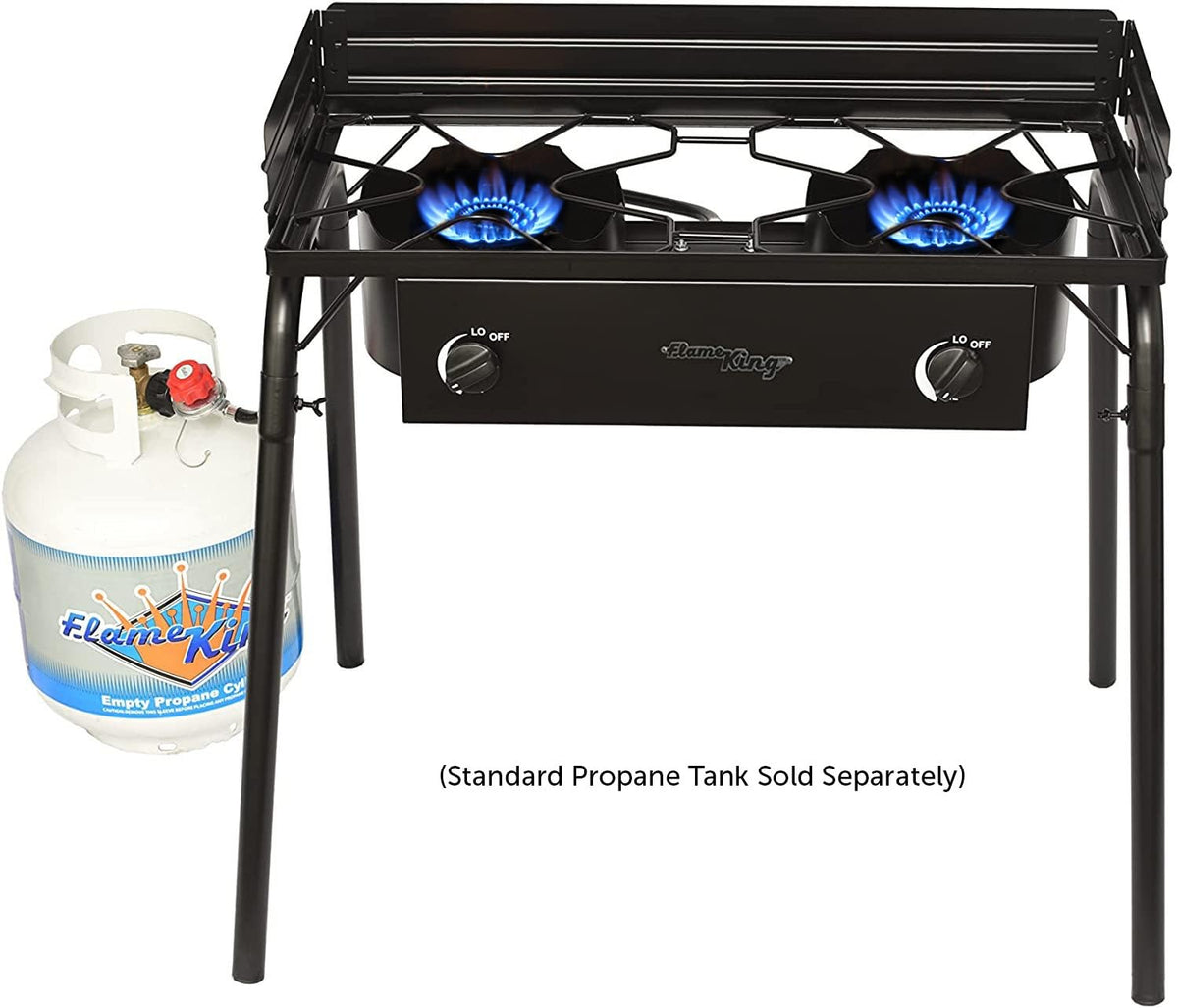 FLAME KING YSN-DB60K Flame King Outdoor Propane Double Dual Burner Stove 200K BTU Turkey Fryer/Camp Cooker, Portable with Stand Great for Backyard Cooking, Home Brewing & Canning