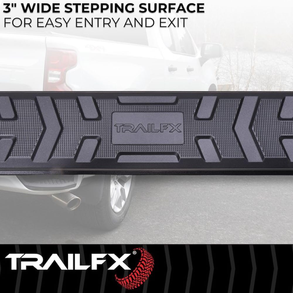 TRAILFX AL4007B TrailFX Nerf Bars Fits 2009-2018 Ram 1500 Quad Cab Titanium Black Powder Coated Aluminum 4-1/2 Inch Hexagonal Side Steps with Step Pads Rocker Panel Mount Set of 2