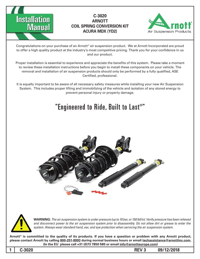 ARNOTT C-3020 Arnott C-3020 Coil Spring Conversion Kit W/Ebm-07-13 Acura Mdx (Yd2)