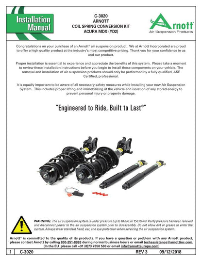 ARNOTT C-3020 Arnott C-3020 Coil Spring Conversion Kit W/Ebm-07-13 Acura Mdx (Yd2)