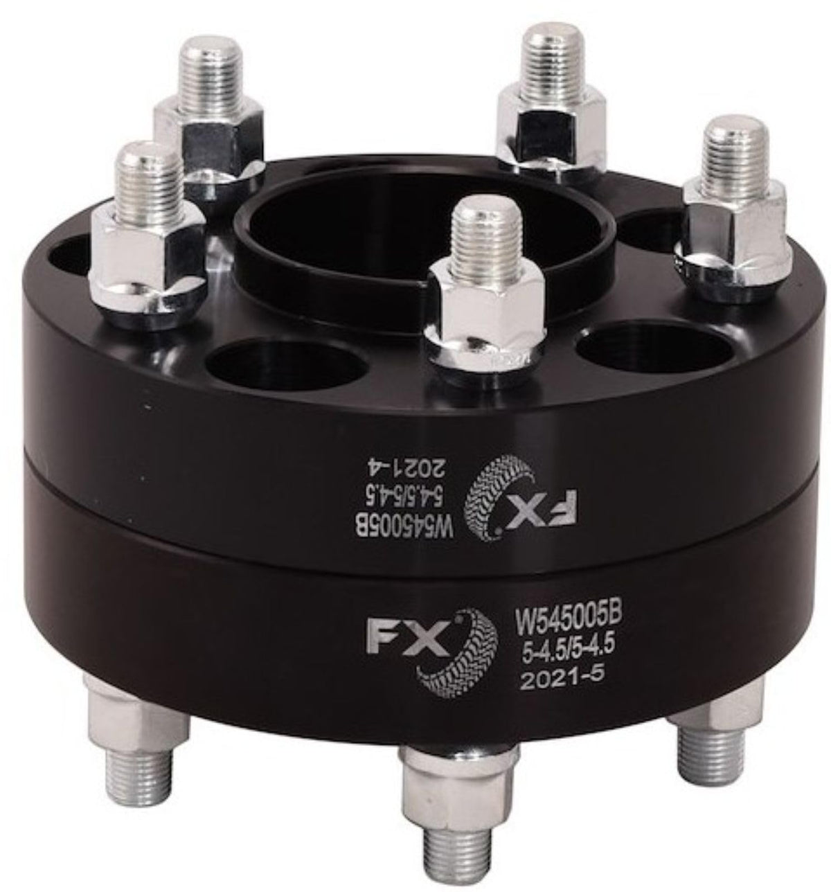 TRAILFX W545005HC Trailfx Wheel Spacer W545005HC, 5 x 4.50 Inch Bolt Pattern, 1.25 Inch Thickness, Wheel Stud Mount, 71.50 Millimeter Hub Size, Black, Aluminum, Set of 2, 10 Set of Bolts and Nuts, Hub Centric