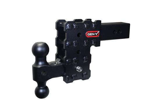 GEN-Y HITCH GH-2413X GEN-Y Hitch Solid Shank Adjustable Tow Hitch with Dual-Ball for 2.5" Receiver - 5" Drop - 16,000 LB Towing Capacity - 1,600 LB Tongue Weight - Black
