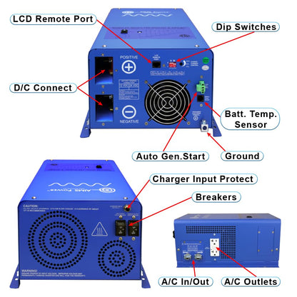 AIMS POWER PICOGLF20W12V120V AIMS 2000W 12V Pure Sine Inverter Charger w/Transfer Switch 120V ETL