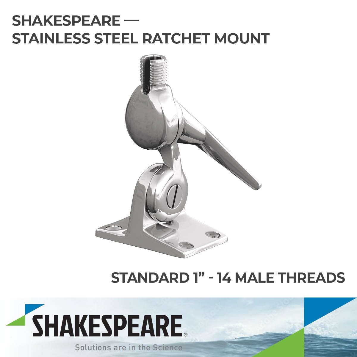 SHAKESPEARE 5187 Shakespeare 5187 Stainless Steel 4-Way Ratchet Mount Silver ,One Size
